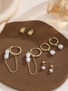 8件套新款巴洛克不规则珍珠耳环套装，时尚小众优雅耳钉套装，精致珍珠首饰礼盒套装 - 套裝耳環 - 查看 5