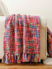 Multicolor Throw Blanket With Tassels, Home Decorative Colorful Throw Blanket For Couch, Boho Throw Blankets For Sofa, Bed Thows For Foot Of Bed, 50"X60" - Multicolor - View 2