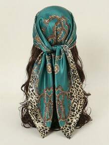 1条女士90厘米方形丝巾，新款豹纹链条印花头巾，时尚百搭，适合街舞、派对、骑行、手链、头带、领巾等场合，丝滑质感，日常佩戴亦可作装饰头巾，四季皆宜，也可作睡眠帽或睡帽。 - 淺粉色 - 查看 16