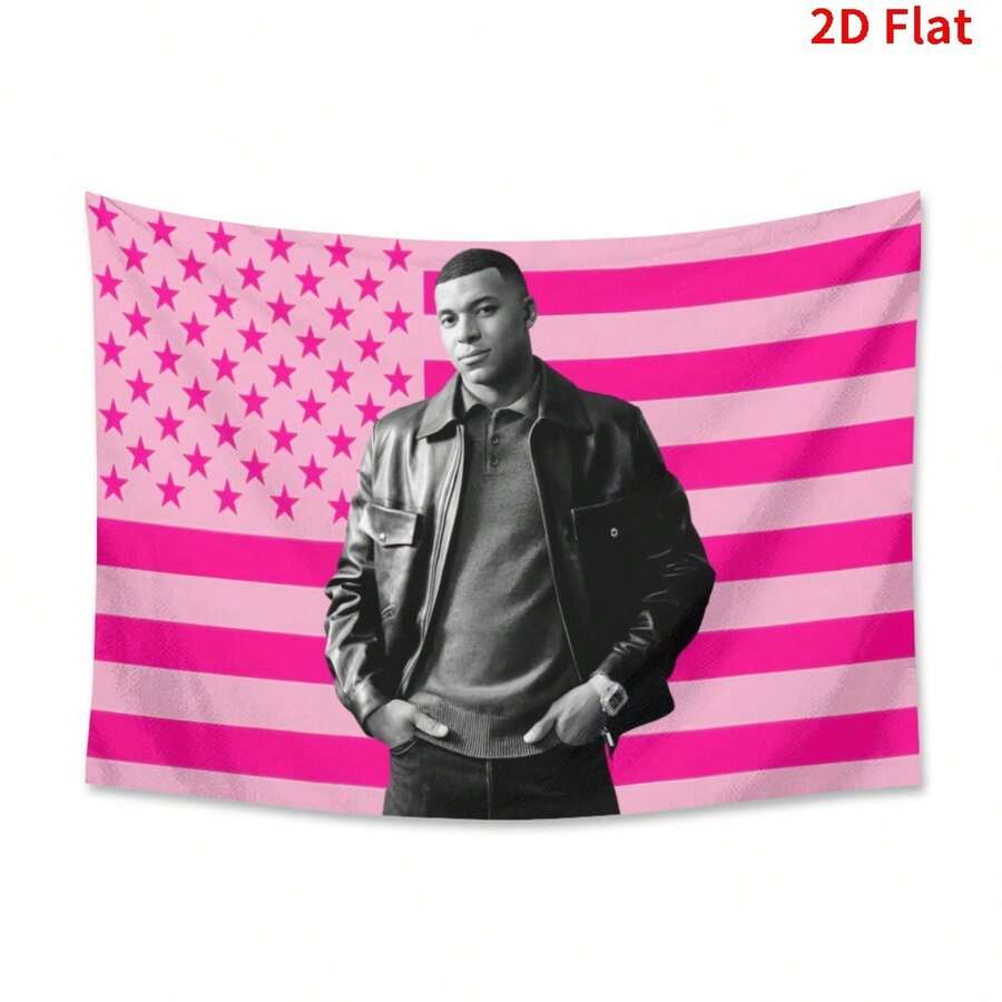 Mbappé Kylian USA Tapestry French Flag Banner - Reals Madrid Fans Merengues Liga Champions Soccer Durable Indoor Or Outdoor Football Soccer - pink 1pc - View 1