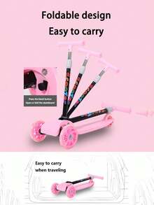Devil Scooter With Lights On The Wheels, Folding Scooter For Kids With 3 Wheels, With Lights And Rear Brake, Folding Scooter For Children, Skates For Girls And Boys, Toys For Boys And Girls, Toys For Children's Day - 粉色 - 查看 6