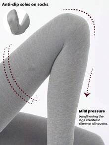 1 Pair Women's Fashion Cotton Vertical Striped Leggings, Breathable High Elasticity No Laddering No Crotch Dropping Tights, Suitable For Business, Office, Daily Wear, Spring & Autumn - Light Grey - View 6