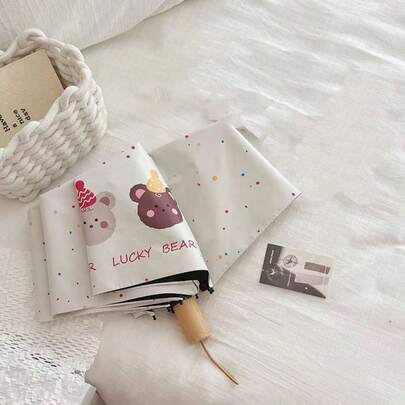 时尚可爱熊狗造型8根伞骨加固黑色涂层雨伞，遮阳挡雨