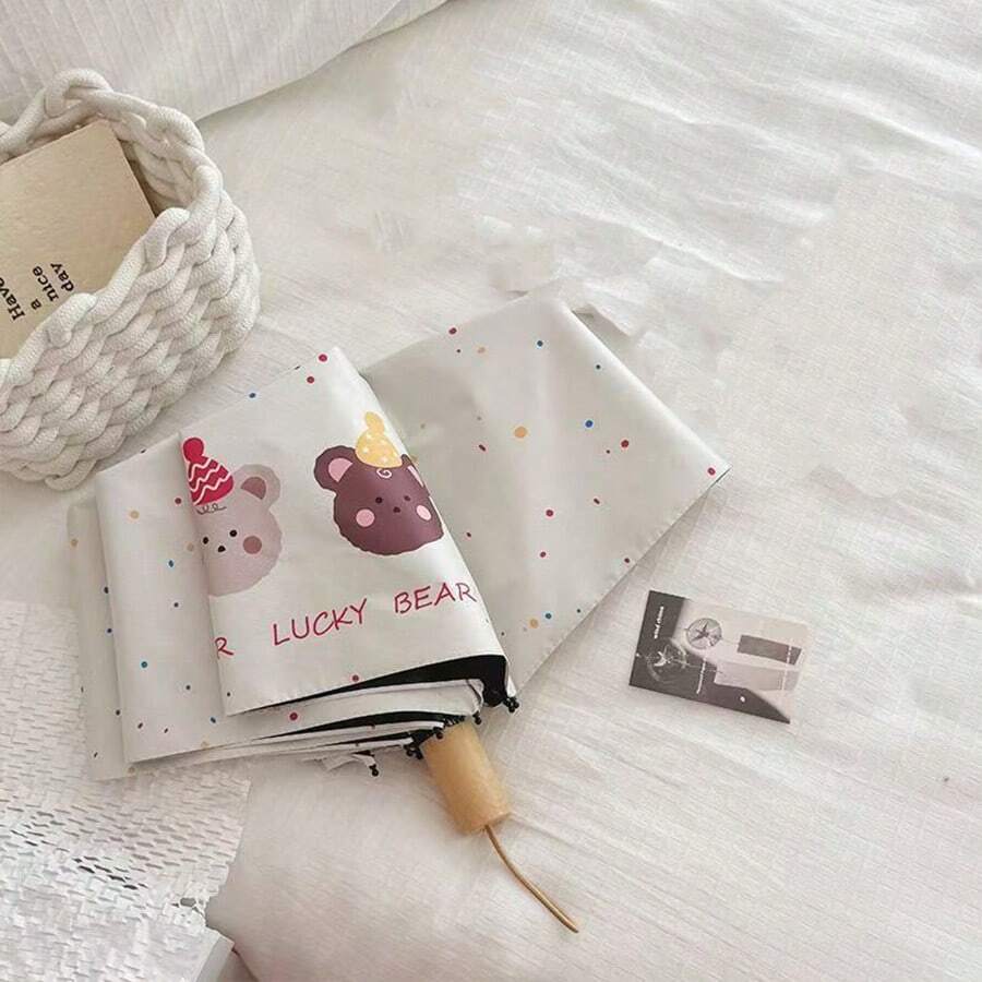 时尚可爱熊狗造型8根伞骨加固黑色涂层雨伞，遮阳挡雨 - 可愛動物雨傘 - 查看 1