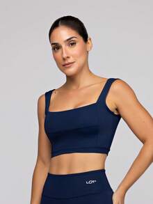 LOT FITNESS Women's Fitness Set: Gym Top With High Support And Shorts With Pockets - Frame - 藏蓝色 - 查看 4