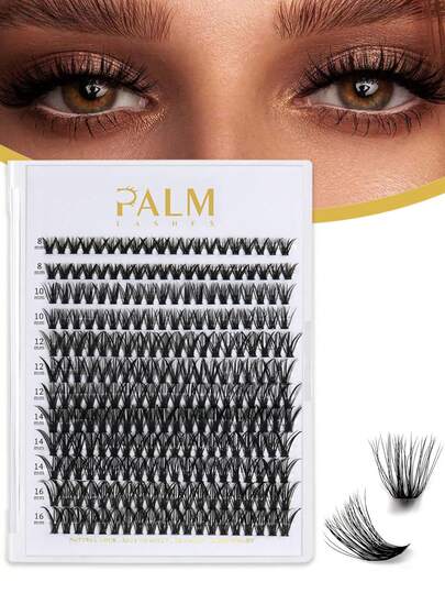 PALM LASHES 240 piezas Pestañas postizas falsas de racimo rizado mixto 40+50D, kit de extensión de pestañas DIY, extensión de pestañas de visón falso D-Curl levantado y largo, negro (0.07D-8-16mm)