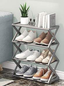 X-Shaped Steel Tube Shoe Rack - Heavy Duty Space Saving Shoe Organizer, Shoe Cabinet, Vertical Shoe Rack, 4-Tier Shoe Rack, Easy Assembly No Tools Required, Durable Metal Frame, Rust-Proof, Adjustable Width, Compact Design, Industrial Style, Stackable & Space Saving, Suitable For Entryway, Closet And Garage | Multipurpose Storage Rack For Boots, Sneakers, High Heels And Various Shoes - View 3