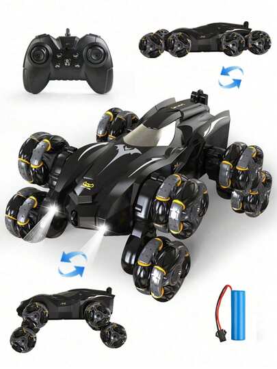1pc Children's Stunt Remote Control Car, 2.4Ghz Bat Remote Control Stunt Car With 8 Wheels, Auto Demo Function, Robot Toy, 2.4Ghz All-Terrain Remote Control Car, 360° Rotation, With Lights & Music, Drift Remote Control Car Toy, Bat Remote Control Car, 8WD Gesture Sensing Stunt Car, Climbing Racer, Suitable For 3-7 Years/6-8 Years/8-12 Years Boys & Girls, Great For Children's Birthday, Christmas, Halloween, Easter, Thanksgiving, New Year Gifts