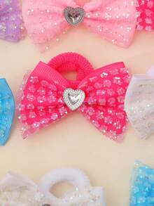 20个装女孩可爱亮片网纱蝴蝶结发圈，心形蝴蝶结发圈，适合日常生活和上学佩戴 - 彩色 - 查看 5