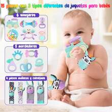 Set de sonajeros mordedera calcetines muñequeras para bebé 0 a 12 meses estimulación temprana regalo - macarrones - Ver 1