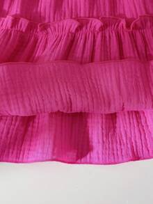 Baby Girl Spaghetti Strap Ruffle Bow A-Line Cake Dress, Suitable For Everyday Outings In Spring/Summer - Hot Pink - View 6