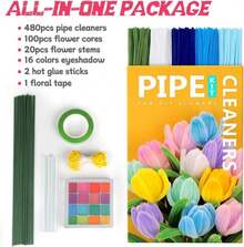 IOOLEEM Pipe Cleaners, 480pcs Blue, Flower Making Kit, Arts And Craft Supplies For Flowers, Ideas For Art Project Activity. - ColorC - View 2