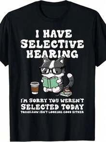 I Have Selective Hearing Cat Funny Saying Girls Kids Women T-Shirt - 黑色 - 查看 1