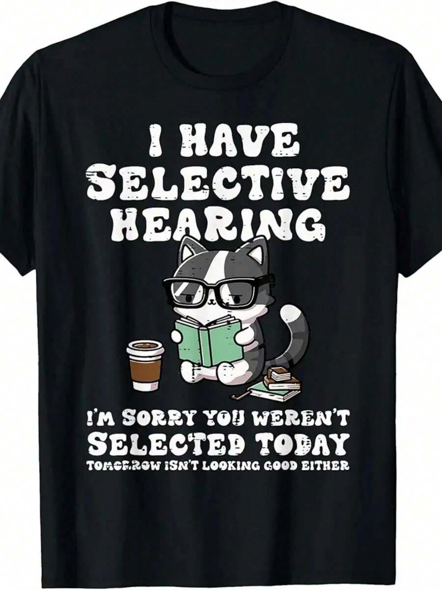 I Have Selective Hearing Cat Funny Saying Girls Kids Women T-Shirt - 黑色 - 查看 1