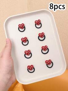 8个女婴红色心形发圈，可爱发饰 - 彩色 - 查看 8