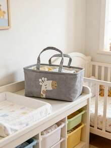 1个卡通狮子长颈鹿图案大号婴儿尿布收纳篮，纸绳收纳箱，带可拆卸隔板，便携式车载收纳袋，适用于存放尿布，是新生儿礼物和新生儿必需品的理想之选。 - 彩色 - 查看 9