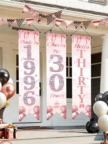 3件套玫瑰金30岁生日旗帜、30岁生日横幅、30岁生日派对装饰、30岁生日对联、生日背景装饰、生日派对墙面装饰、生日派对用品、30岁生日礼物、派对礼物、家居装饰 - 玫瑰金30歲生日 - 查看 7