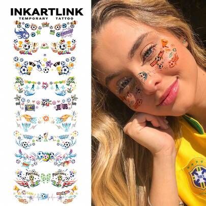  INKARTLINK 10PCS/Set Holiday Face Sticker Decorative Sticker Pack, Temporary Waterproof Body Art Tattoos, Long-Lasting 2-5 Days, Water Transfer Tattoo Stickers, Suitable For Men And Women, Must-Have For Trendsetters, Party Decoration