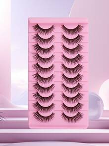 10 pares de pestañas postizas 3D, longitud de 5-16 mm, estilo grueso y abocinado, rizado y voluminoso, diseño de dibujos animados, aspecto esponjoso y natural, pestañas de maquillaje largas y hechas a mano - Negro - Ver 2