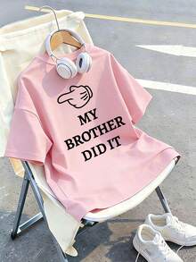 Tween Girls' Casual Graphic Print Crew Neck Short Sleeve T-Shirt, Summer Top - Pink - View 4