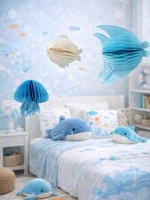 1件/3件装纸质海洋主题挂饰，蜂窝鱼和水母图案，适用于儿童房、托儿所、客厅装饰、生日派对用品、教室装饰、海洋主题 - 彩色 - 查看 3