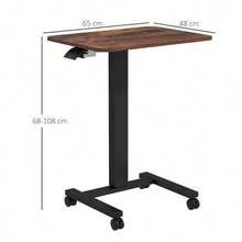 Height-Adjustable Laptop Table With 4 Casters, 2 Brakes, 65 Cm X 48 Cm X 108 Cm, With Crank Handle, Brake, Particleboard, Rustic Brown - Brown + Black - View 7
