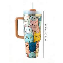 One 40-Ounce Stainless Steel Insulated Water Bottle - Durable, With A Cute Cat Design, Perfect As A Gift For Girls. Car, Home, Office, Travel, Party Supplies. - 彩色 - 查看 4