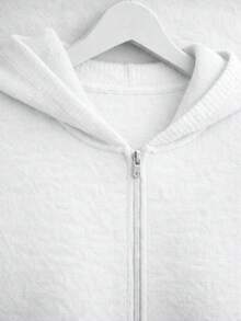 Women's White Knitted Hoodie With Zipper, Winter Sweatshirt, Women's Modal Knit Jacket - trắng - Xem 2