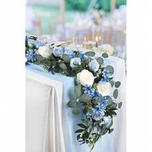 2 Pack Artificial Peony Flower Garland - 6ft Silk Peony Vine Willow Leaves And Eucalyptus Garland White Arch Flower Vine For Wedding Party Table Decoration (Blue) - 藍色 - 查看 7