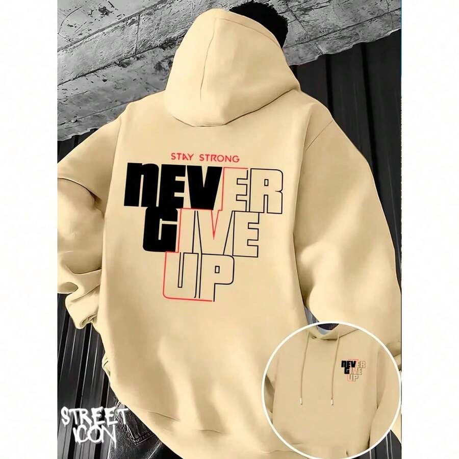 Comfortable Basic Sweatshirt For Everyday Wear Art Never Give Up Streetwear Urban Culture Street Fashion Street Graffiti Tagging Skater Skateboarding Unisex Men's Women's Sweatshirt 50% Cotton 50% Polyester Top Premium Streetwear New Release Immediate Shipping Various Colors!! - 米色 - 查看 1
