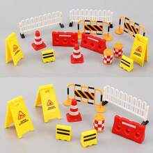9pcs/Set Dollhouse Building Street Toy Set, Includes Roadblocks, Fences, Signs, Miniature Traffic Barriers, Cones, Pedestrian Crossing Signals, Plastic Road Signs & Warnings, Suitable For Traffic Education Model - one-size - View 1