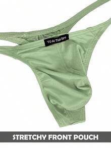 Men's Big Pouch G-String Underwear Sexy Y-Back Panties Breathable Stretch Bulge Thong Underpanties - 綠色 - 查看 6