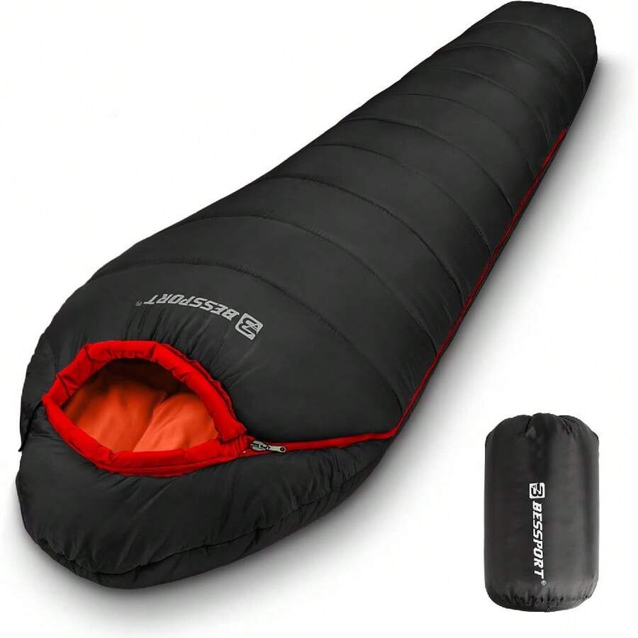 Saco de dormir para momia, de -20 a 16 ° F Extreme 3 a 4 estaciones para adultos, clima frío, cálido y lavable, para senderismo, viajes y actividades al aire última intervensión - -9,4 °C-verde - Ver 1