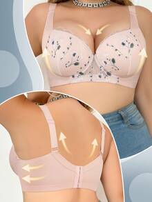 mimilemon Plus Size Floral Embroidered Comfortable Breathable Bra - Wide Straps And Hem, Perfect For Vacation - Pink - View 6