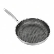 Poêle à frire en acier inoxydable à structure alvéolaire Ø 32 cm/28 cm, compatible induction, résistante aux rayures, pour plaques de cuisson à gaz, plaques à induction et fours vitrocéramiques - Argent 32 cm - Voir 5