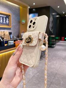 钥匙扣挂绳，兼容 17/16/15/14/13/12/11 Pro Max、S26、S25、S24、S23、A57、A37、A55、A54、A53 等机型。1 件装时尚手机壳，带肩带和卡槽，便携防摔，新年米色眼睛造型长链卡槽手机保护壳。 - 白色 - 查看 3