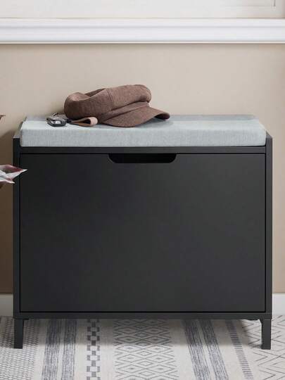 SoBuy Hallway Shoe Bench Shoe Rack Shoe Cabinet With Seat Cushion And Flip-Drawer Black W60 X D24 X H52cm FSR151-K-SCH