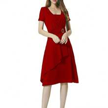 2026 Best Selling Fashionable Temperament Chic Plus Size Asymmetrical Hem V-Neck Dress Party Evening Dress Women's Evening Dress Mini Dress  Elegant    Asymmetrical  Wrap  Ring    Wedding - 酒紅色 - 查看 7