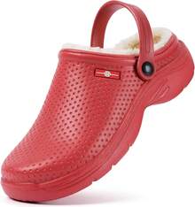 ¡RecomendadoZuecos forrados para hombre y mujer, impermeables para invierno, zapatos de jardín, antideslizantes, para casa o casa, para interiores y exteriores, con forro polar suave¡Top de Temporada - Rojo - Ver 7