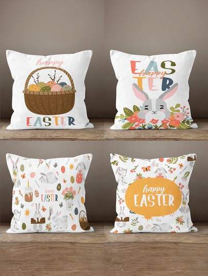 4pcs Happy Easter Pillow Covers, Easter Bunny Pillowcase, Easter Egg Pillow Covers, Happy Easter Spring Decor Pillow Covers, Easter Home Decor