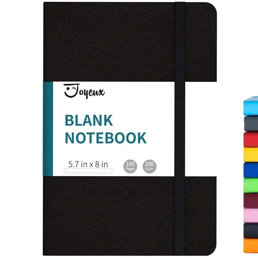 Blank Journal Notebook, A5, 160 Pages 100 Gsm Thick Sketch Books Hardcover Journal For Writing, 5.7 Inches X 8 Inches Notebooks For Work (Black) - Black - View 1