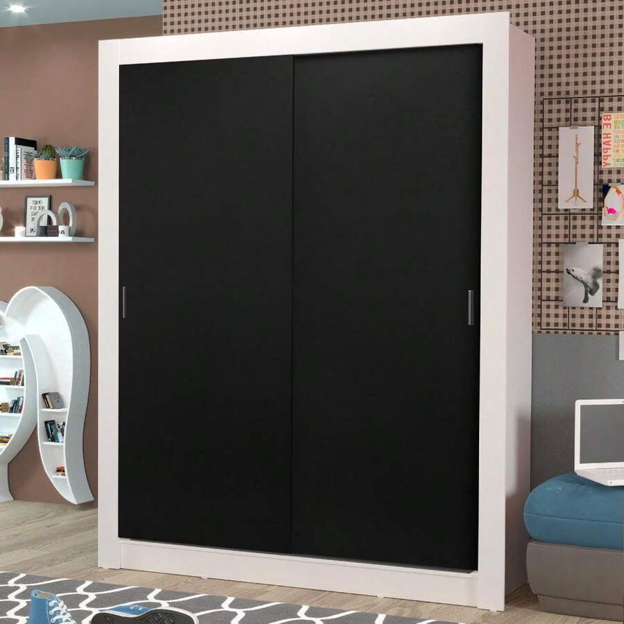 Ropero Madesa Dalas Plus 2 Puertas Corredizas 4 Cajones Color Blanco y Negro - Blanco y Negro - Ver 1