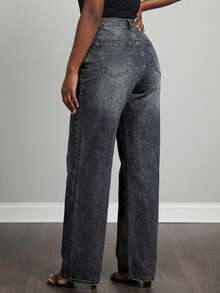 Quần jeans ống rộng dáng suông màu xanh đậm, kiểu dáng thoải mái, dành cho nữ, thích hợp cho mùa xuân/thu. - Màu xám đen - Xem 2