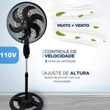 Ventilador de Coluna Turbo Power 110V – Vento Forte, 3 Velocidades, Silencioso e Super Potente para Casa ou Escritório - Ventilador de chão - 110V - Visão 6