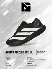 Adidas Adizero Evo SL Black White – Men's Lifestyle Sneakers – Shoes For Man-Vintage-Spring & Summer-Inspired Running Shoes, Shock-Absorbing Comfort, Gym To Streetwear Casual Wear-Back To School–JP7149 - CORE BLACK/CLOUD WHITE/CORE BLACK - 查看 6
