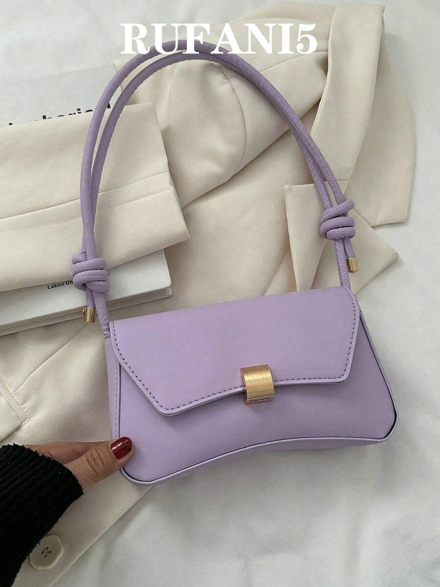 Fashionable Solid Color Vintage Baguette Design Minimalist Armpit Shoulder Bag For Women Valentines , Purple - Purple - View 1