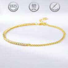 1 pieza Elegante pulsera de doble cadena de plata de ley 925, adecuada para uso diario, fiesta, vacaciones, citas, regalo - Dorado - Ver 2