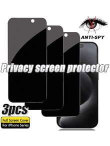 3片装隐私屏幕保护膜，凹槽设计，防刮钢化玻璃，兼容 17 Pro Max/17/16 Pro Max/16/15/14/13/12/11系列，兼容手机壳，易于安装。全屏覆盖，采用9H硬度高品质玻璃制成，兼容手机壳。 - 黑色 - 查看 17