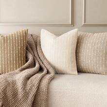 1件象牙白（不含填充物）装饰提花天鹅绒枕套，舒适现代条纹质感靠垫套，适用于沙发、卧室、客厅、展厅，四季皆宜。 - 象牙白 - 查看 6