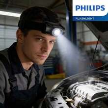 PHILIPS 飞利浦 SFL 1851 可充电头灯 - 多功能 LED 手电筒，内置传感器，USB 充电双模式开关，USB 接口带 USB 照明，黑色头带（头灯），超亮无预亮，适用于户外、露营、阅读、工作 - 带电池电量显示的头戴式手电筒，适用于紧急情况和低强度任务场景 - 頭燈 - 查看 1